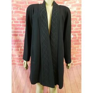 Alorna Ribbons Details 100% Pure Wool Fits Size L Black Coat Jacket Womens #C